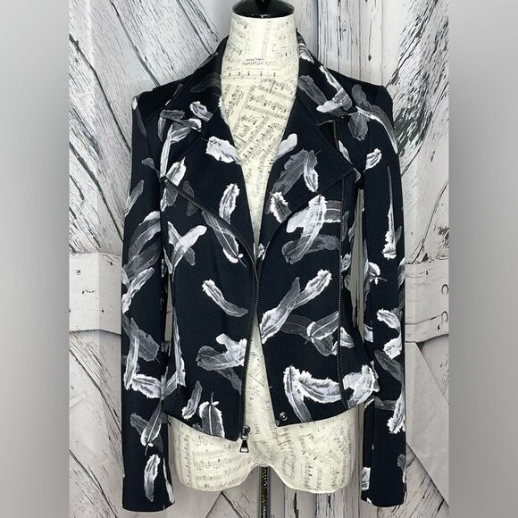 EXPRESS Feather Pattern Motorcycle Zipper Jacket S - Picture 1 of 7
